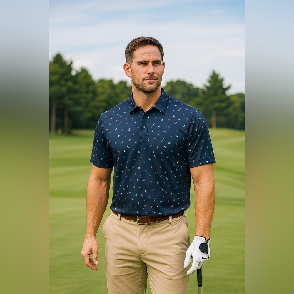 Callaway Navy Polo with Colorful Pattern